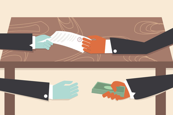 Corruption drawing illustrator conceptual cartoon.