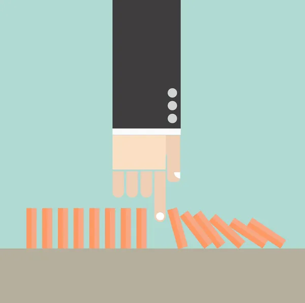 iş kavramı. el break domino kriz conceptuals.