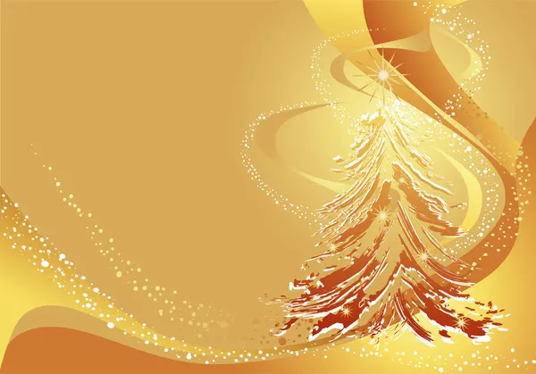 Christmas gold background with christmas tree — Stock Photo, Image
