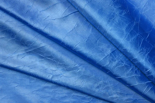 Soie Froissée Drapée Couleur Bleu Cobalt Texture Tissu Soie Brillant — Photo