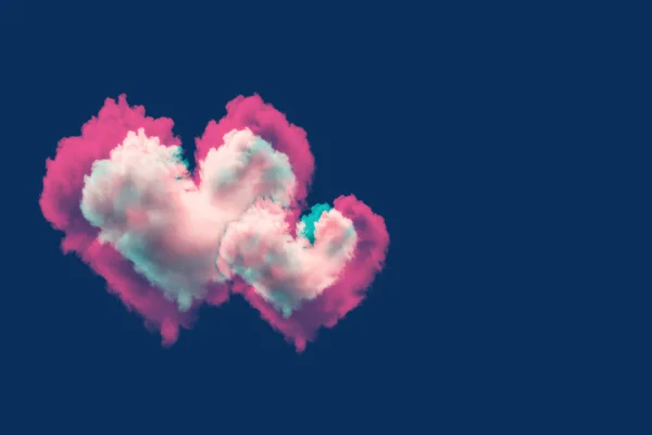 Two Heart Shaped Clouds Pink Green Glitch Effect Dark Blue — Stockfoto