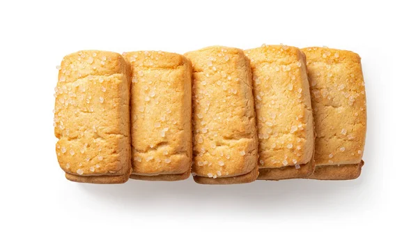 Biscoitos Manteiga Dinamarqueses Uma Fileira Isolada Fundo Branco Cinco Biscoitos — Fotografia de Stock