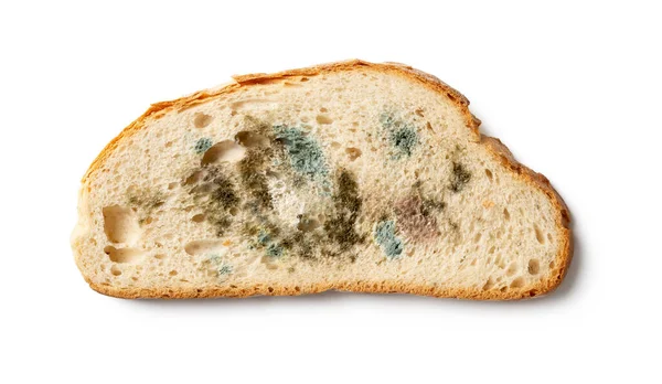 Kousek Zkaženého Chleba Izolovaného Bílém Pozadí Pšeničný Chléb Různými Druhy — Stock fotografie
