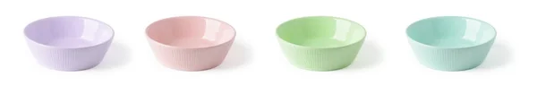 Colorful Ceramic Bowls Isolated White Background Set Multicolored Porcelain Ramekins — Stockfoto
