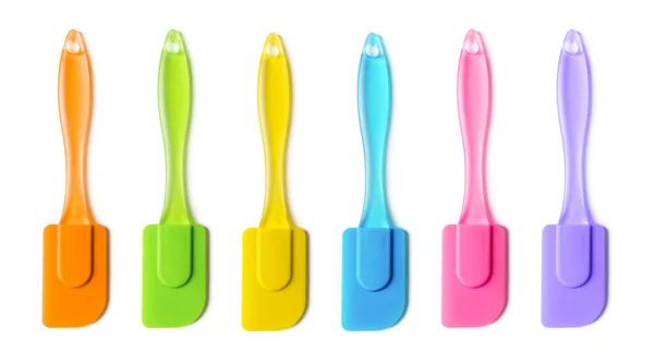 Multicolored Silicone Cooking Spatula Set Isolated White Background Colorful Rubber — Foto de Stock