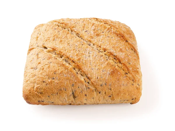Celý Pšeničný Chléb Lněnými Semínky Izolovanými Bílém Pozadí Čtvercový Bochník — Stock fotografie