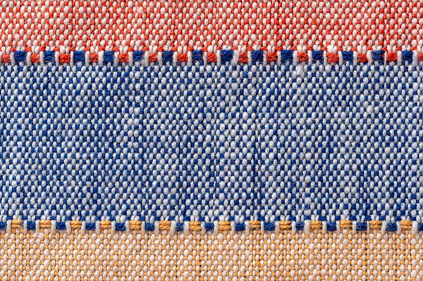 Plain Weave Fabric Macro Background Textile Horizontal Strips Red Blue — Foto de Stock