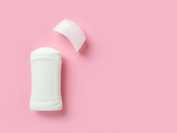 Solid Antiperspirant Pink Background Copy Space Open White Plastic Tube — Foto de Stock