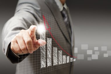 işadamı el dokunmatik sanal grafik, grafik, diyagram