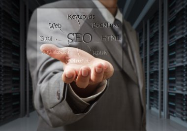 iş adamı göstermek seo diyagramı kalkan sunucu odası