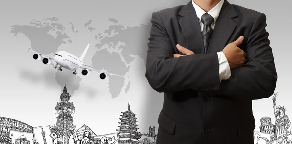 Businessman and the dream travel around the world — Stock Photo, Image