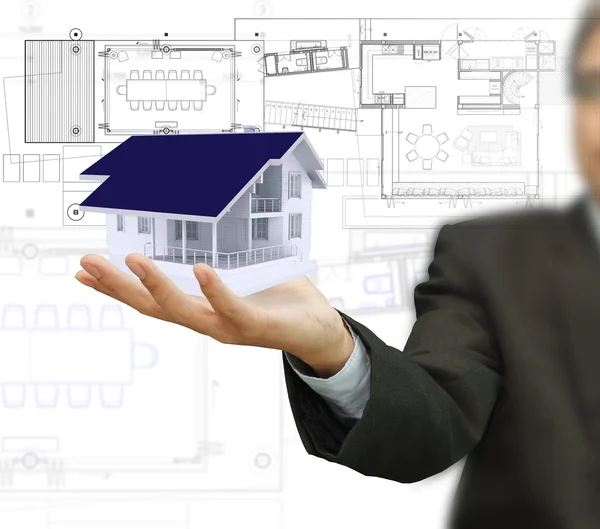 House model and plan on touch screen — Stock Photo, Image