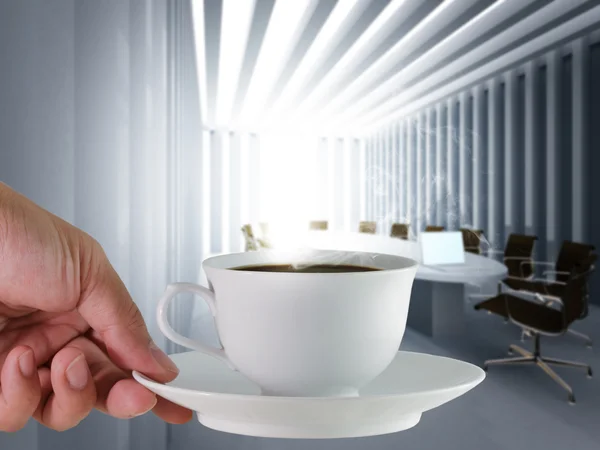 Coffee cup and board room — Stock Photo, Image