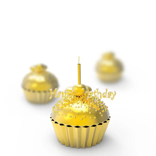 Gold birthday cupcake — Stock Photo, Image