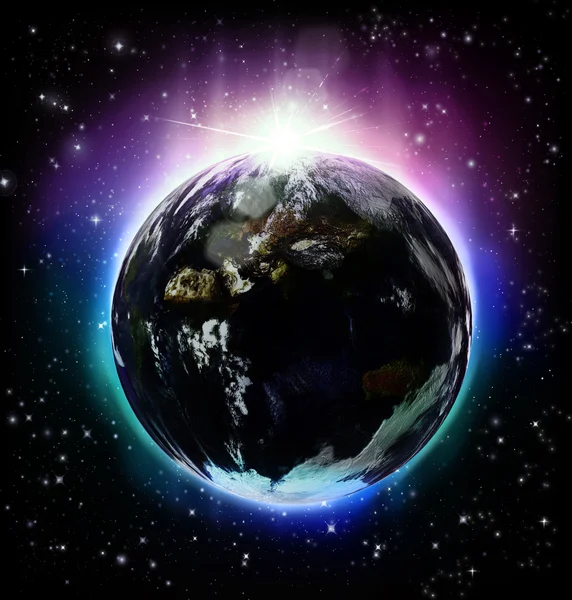 Bolygónk, a föld és a napkelte — Stock Fotó