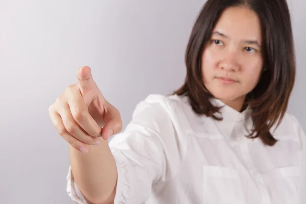 Woman is touching on a screen — Stock Photo, Image