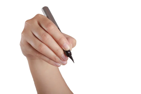 Hand met pen geïsoleerd op wit — Stockfoto
