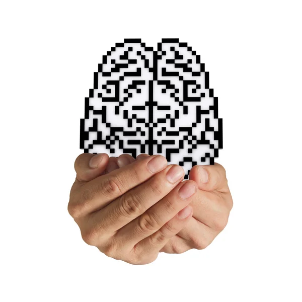 Brain pixel icon sign — Stock Photo, Image