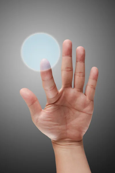 Male hand pushing on touch screen interface — Stock Photo, Image