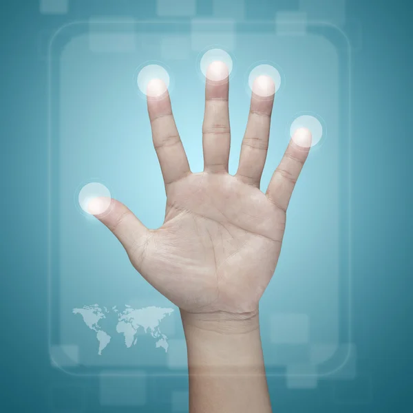 Hand pushing on a touch screen interface — Stock Photo, Image