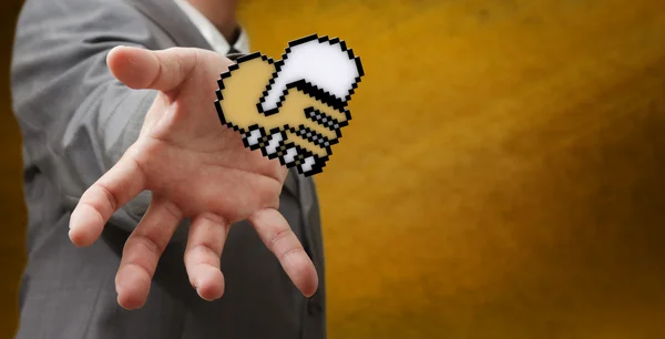 pixel handshake heart sign as concept