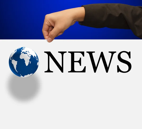 News concept with hand globe and paper board — Stock Photo, Image