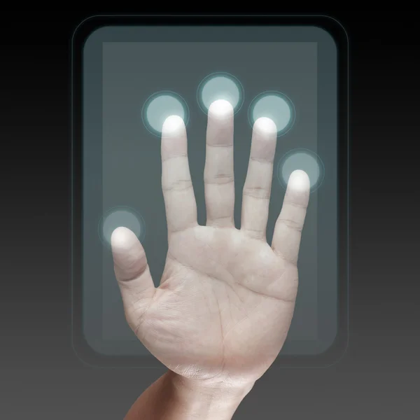 Hand working on modern technology — Stock Photo, Image