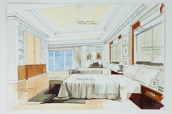 Premium Vector  Bedroom drawing interior design vector illustration