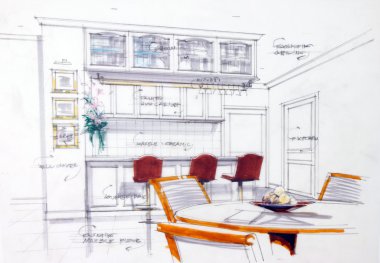 design sketch of kitchen interior clipart