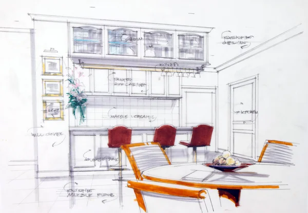 Design sketch of kitchen interior — Stock Photo, Image