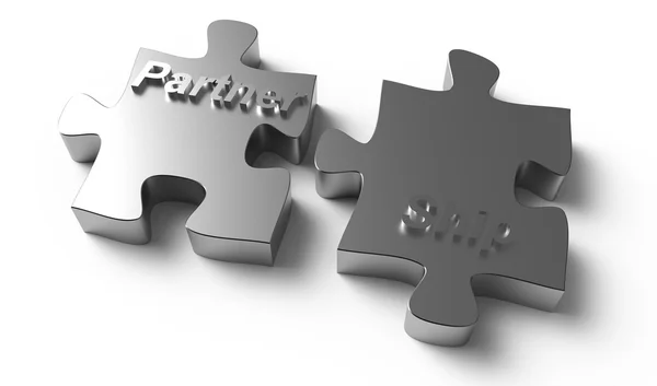 Partnership" written puzzle silver pieces — Stock Photo, Image