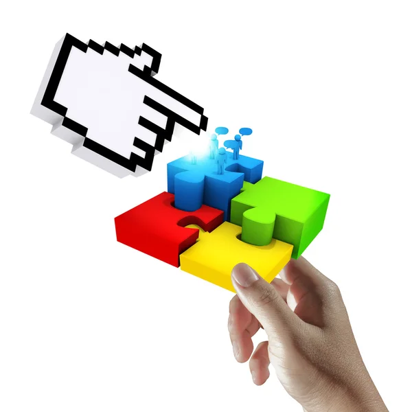 Cursor wijzend op de voltooiing van de puzzel — Stockfoto