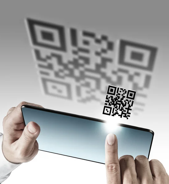 Tablet PC med qr kod scan — Stockfoto