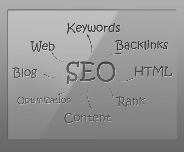 SEO vývojový diagram na skleněný štít — Stock fotografie