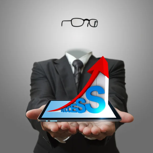 Mão homem de negócios invisível mostrando 3d de negócios gráfico de sucesso — Fotografia de Stock
