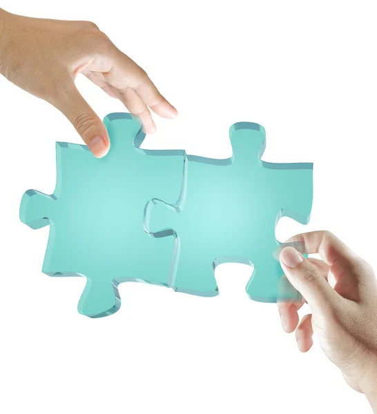 Glass puzzles in business hands — Stock Photo, Image