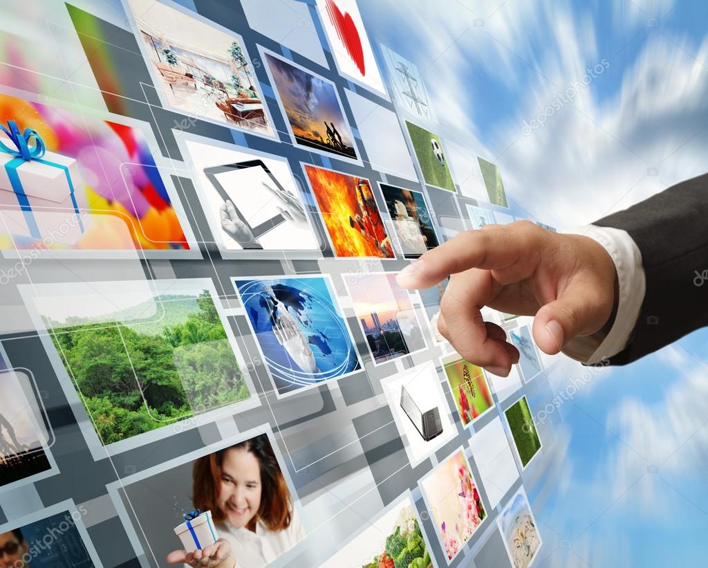 Hand reaching images streaming from the touch screen interface