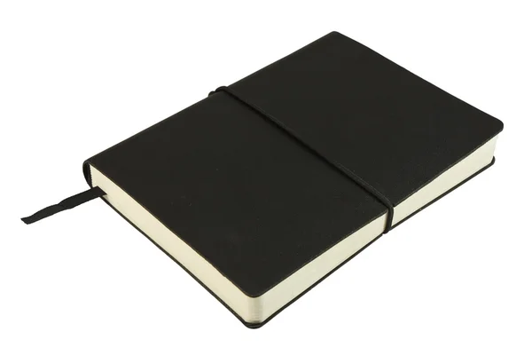 Skóry objęte związane notebook z czarną pokrywą — Zdjęcie stockowe