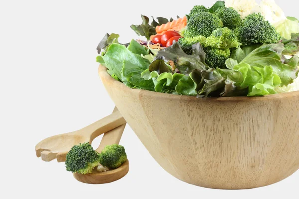 Wooden bowl of mixed salad — Stock Photo, Image