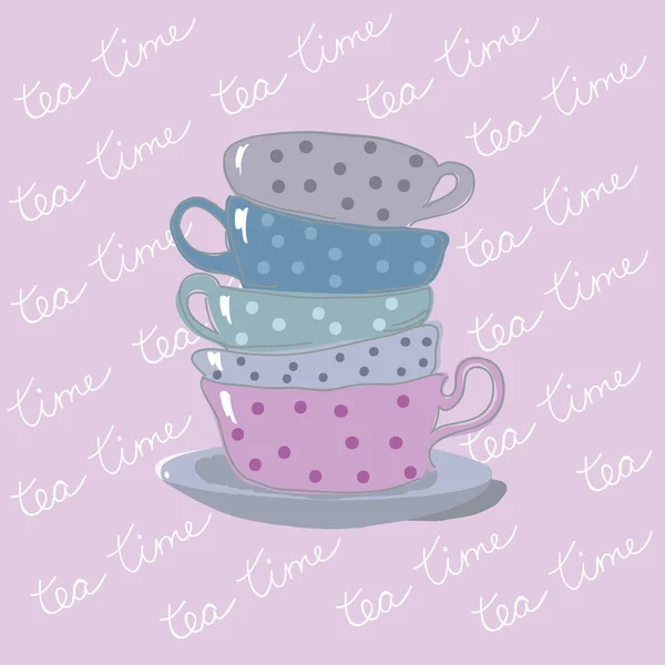 Фон чая с чашками и цветами — стоковый вектор