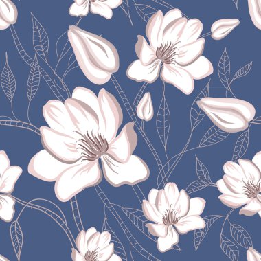 Manolya çiçek ile orijinal sorunsuz çiçek desenli