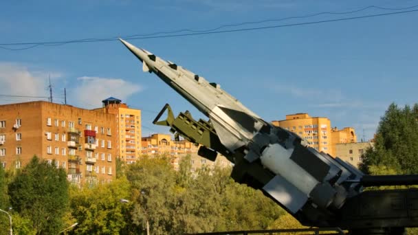 Clouds over S-125 surface-to-air missile, timelapse — Stock Video