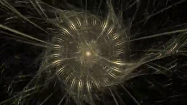 Абстрактный вращающийся золотой объект на черном — стоковое видео