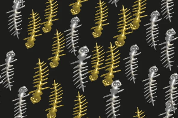 Аннотация Silver Golden Lizards Seamless Pattern 3D Illustration Background — стоковое фото