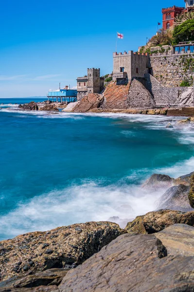 Spiaggia Scogliera Villaggio Pescatori Vernazzola Vicino Centro Genova Sulla Riviera — Foto Stock