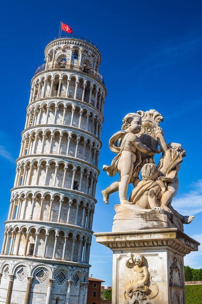 The world famous leaning tower in Piazza dei Miracoli, Pisa, one of the Unesco World Heritage Site