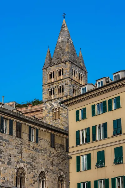 Torre Relógio Medieval Cidade Velha Gênova Itália — Fotografia de Stock