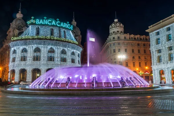 Piazza Ferrari Plac Samym Sercu Genui Oświetlony Dekoracjami Świątecznymi — Zdjęcie stockowe