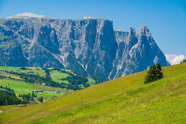 Widok Szczyt Sciliar Płaskowyżu Seiser Alm Południowym Tyrolu Włochy — Zdjęcie stockowe