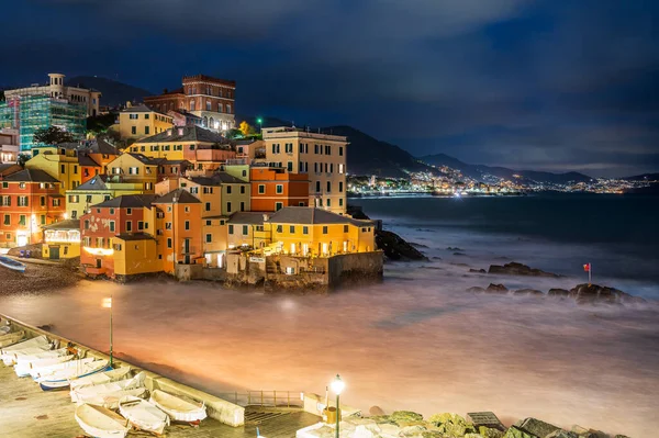 Pueblo Pesquero Boccadasse Centro Génova Italia Iluminado Por Noche —  Fotos de Stock